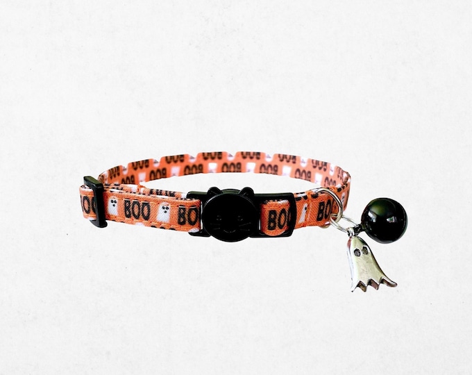 Ghost Cat Collar with Charm & Bell, Halloween Safety Collar