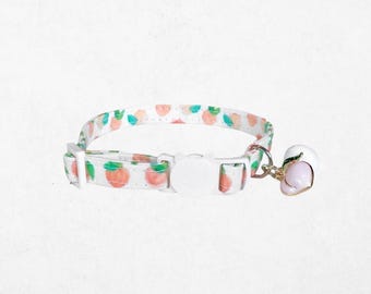 Peach Cat Collar: Breakaway Buckle, Summer Fruit Print (7.5-12 Inch Adjustable Size)