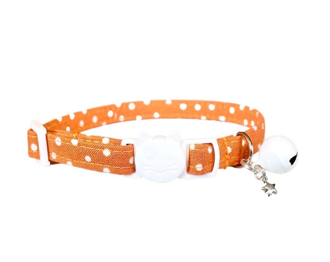 Handmade Orange Polka Dot Cat Collar, Breakaway Buckle, Adjustable