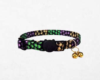 Mardi Gras Cat Collar: Purple, Green & Gold Beads, Breakaway Buckle