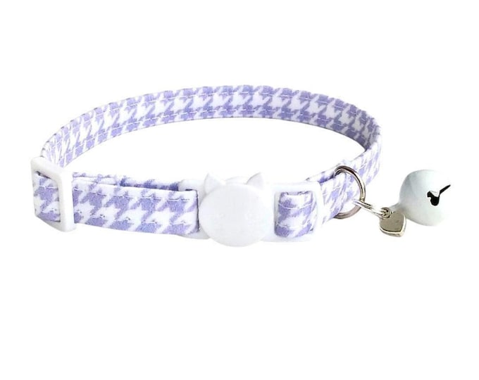 Lavender Houndstooth Breakaway Cat Collar: Adjustable Small Pet Safety