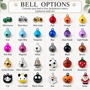 a collection of bell options, including mini bells in various colors and sizes, medium-sized bells, and large bells in different colors and styles.