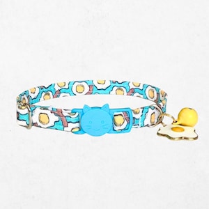 Collar para gatos con diseño de huevo y tocino - Collar de seguridad con cierre de seguridad, divertido diseño de comida, personalizable.