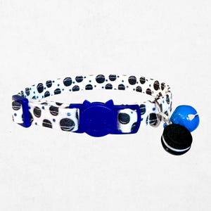 Cat Collar Oreo Cookie Print: Breakaway Safety Buckle with Bell and Charm, Customizable
