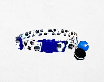 Cat Collar Oreo Cookie Print: Breakaway Safety Buckle with Bell and Charm, Customizable