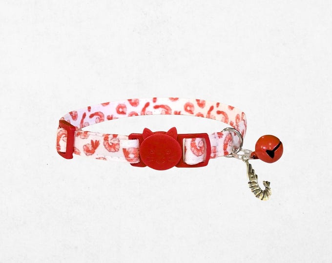Shrimp Cat Collar with Bell and Charm, Seafood Kitten Collar