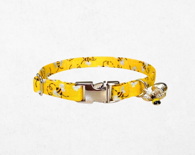 Bumble Bee Cat Collar with Bell, Yellow Glitter Kitten Collar Small Dog