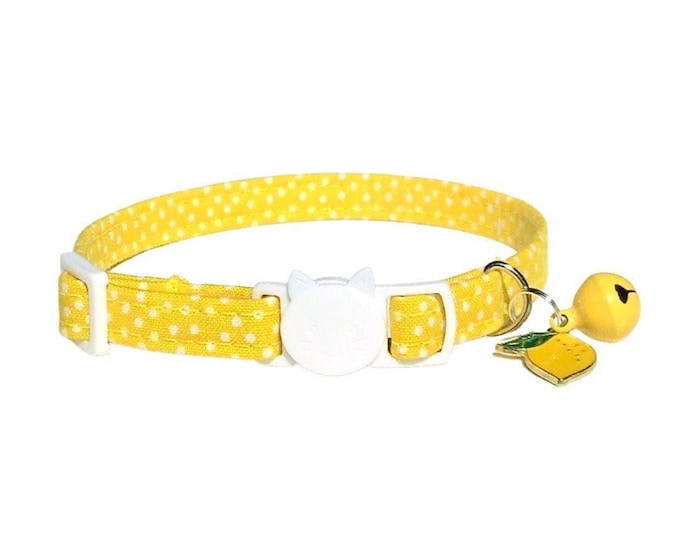 Polka Dot Cat Collar with Lemon Charm, Breakaway Kitten Collar