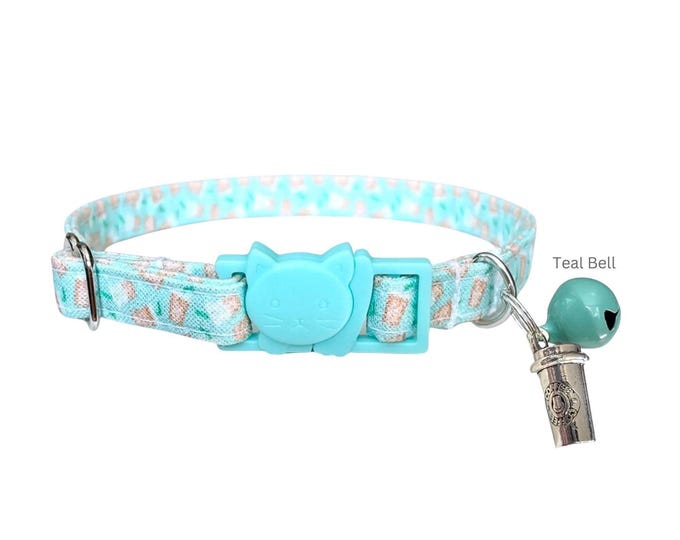 Coffee Cup Print Cat Collar with Safety Breakaway Buckle & Bell