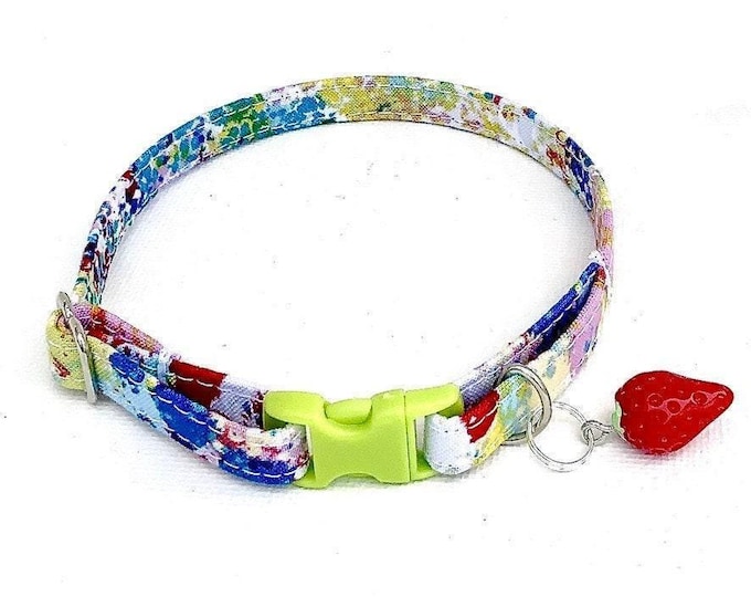 Colorful Cat/Dog Collar with Strawberry Charm, Breakaway Buckle
