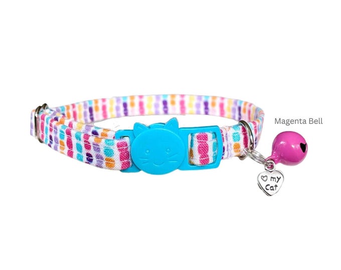 Fun Cat Collar Polka Dot Breakaway, Girly Rainbow Pattern (Adjustable 6-12", Lightweight, Safety Buckle)