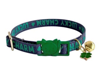 Lucky Clover Cat Collar – St. Patrick’s Day Breakaway Kitten Collar, Adjustable with Bell