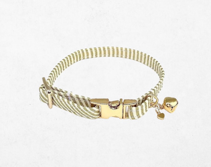 Gold Striped Collar Cat Collar, Stylish Metallic Pattern, Adjustable Fit, Fits Cats & Small Dogs