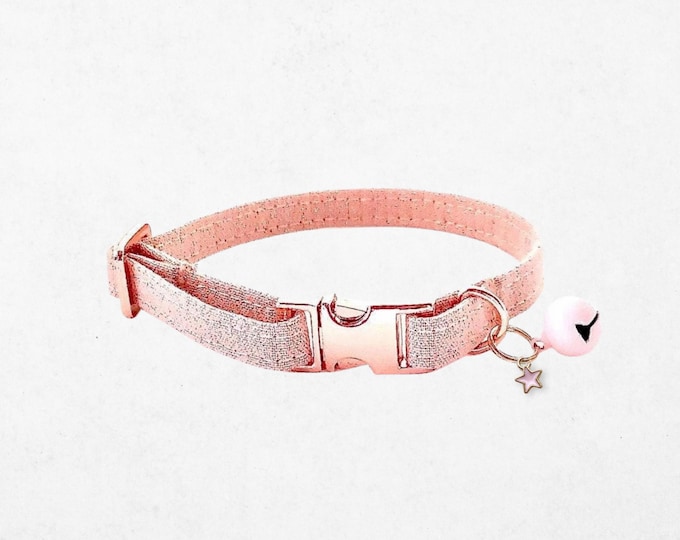Rose Gold Sparkle Cat Collar: Girly Kitten, Small Dog Collar with Bell