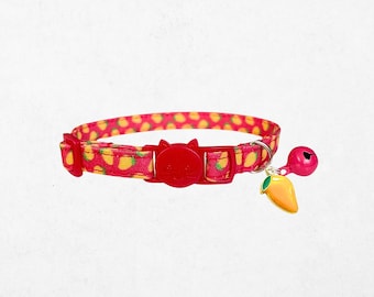 Mango Katzenhalsband Kätzchen: Buntes Obst Motiv, Sichere Ausreißer Schnalle (Einstellbar 6-10", Leichter Stoff)