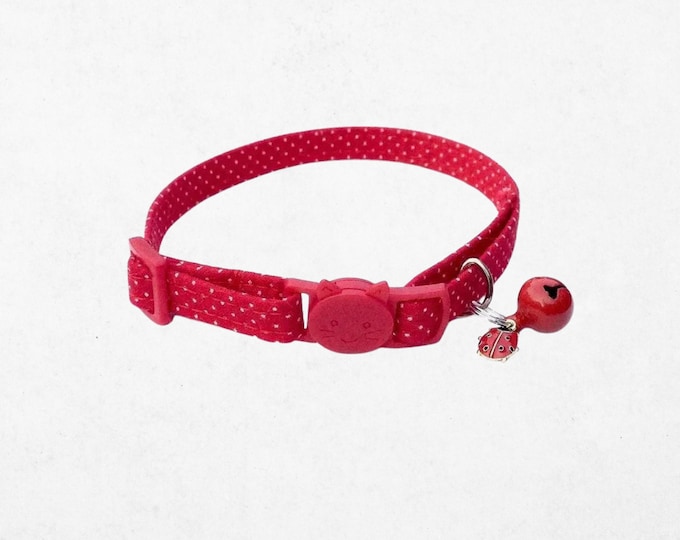 Red Polka Dot Cat Collar, Breakaway Buckle, Kitten Puppy Collar