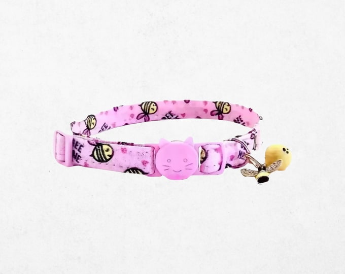 Bee Cat Collar, Pink Breakaway Kitten Safety Collar with Bell