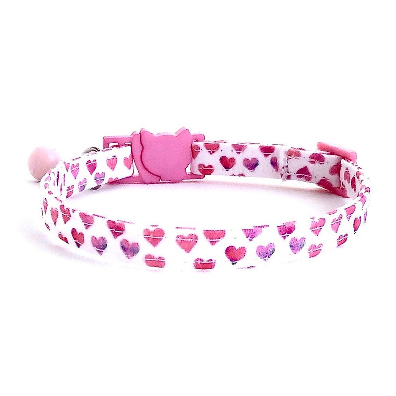 Pink Heart Cat Collar, Heart Kitten Collar, Heart Dog Collar, V-Day Cat Collar, Love Kitten Collar, Valentine Collar, Breakaway Cat Collar image 3