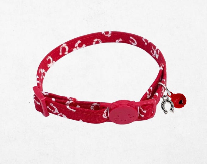 Horseshoe Cat Collar, Red Cowboy Breakaway Kitten Collar