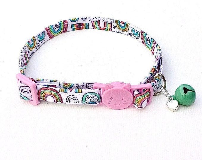 Rainbow Breakaway Cat Collar, Pink Kitten Buckle, Dog Collar