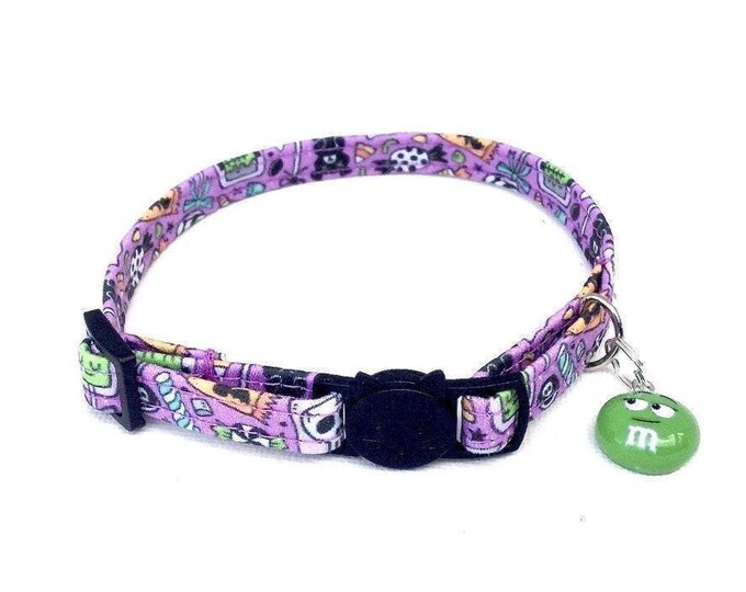 Candy Skull Cat Collar, Breakaway Buckle, Halloween Kitten Collar