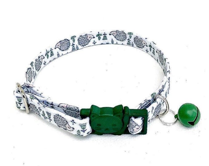 Hedgehog Cat Collar Adjustable: Pink Patterned Safety Buckle, Lightweight Fabric | Breakaway, D-Ring Included, 7.5-12in