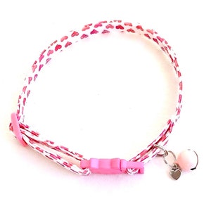 Collar, light pink bell, small silver heart charm