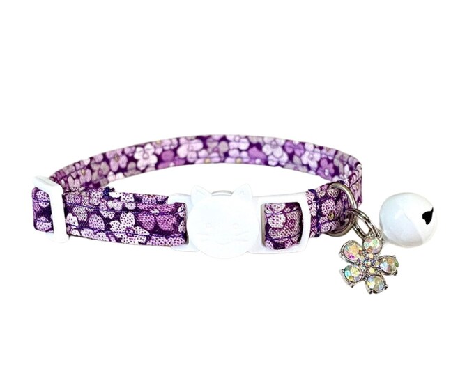Floral Cat Collar, Breakaway Kitten Collar with Bell