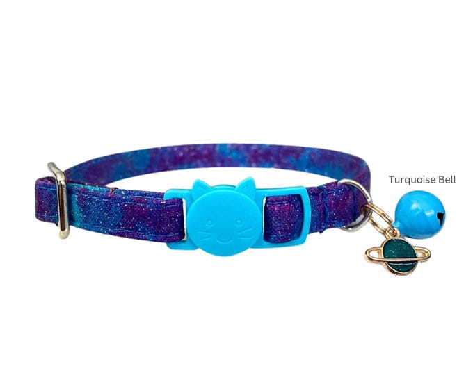 Galaxy Cat Collar: Breakaway Kitten Collar with Bell & Planet Charm