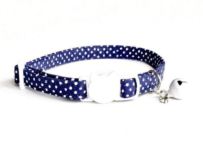 Navy Blue Polka Dot Cat Collar, Breakaway Kitten Collar