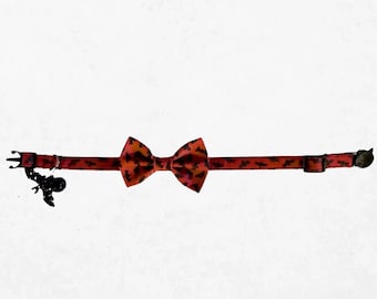 Halloween vleermuis kattenhalsband met strik, veiligheidssluiting - Gotische print, aanpasbaar