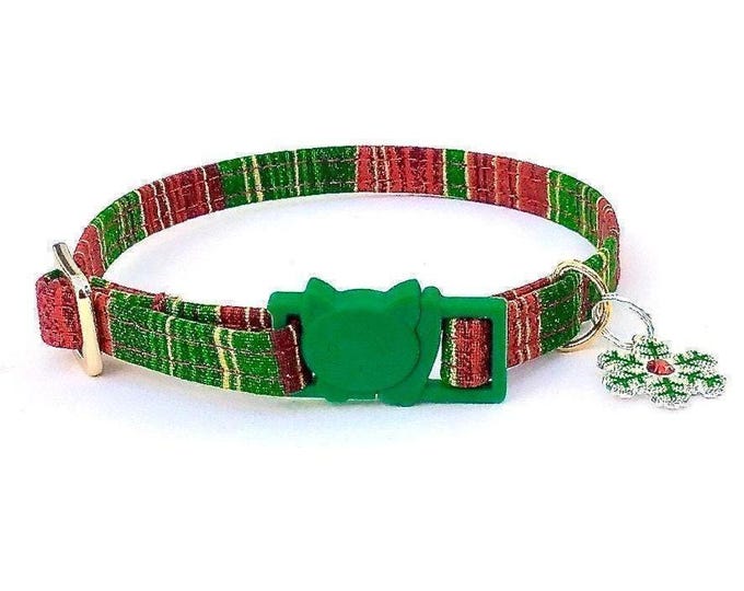 Christmas Plaid Cat Collar, Breakaway Buckle, Holiday Kitten Collar