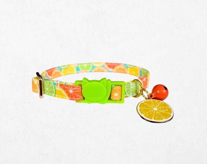 Citrus Print Cat Collar with Breakaway Buckle and Bell