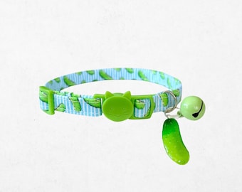 Pickle Cat Collar with Bell and Charm - Breakaway Buckle, Customizable