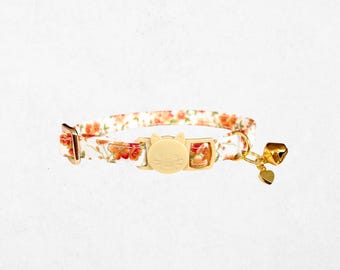 Floral Cat Collar with Gold Bell, Breakaway Kitten Collar