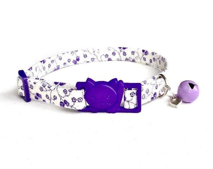 Purple Floral Breakaway Cat Collar with Bell