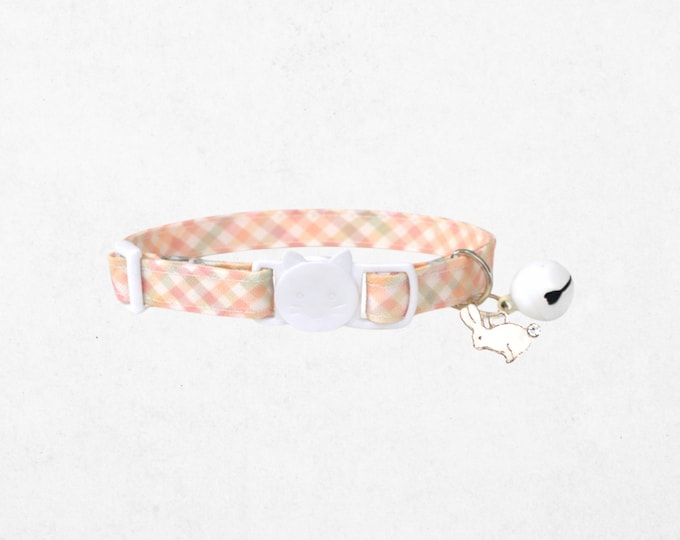 Plaid Easter Cat Collar – Breakaway Kitten Collar with Bunny Charm & Bell