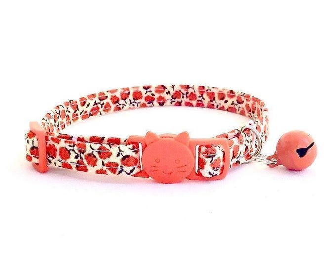 Floral Orange Breakaway Cat Collar with Bell