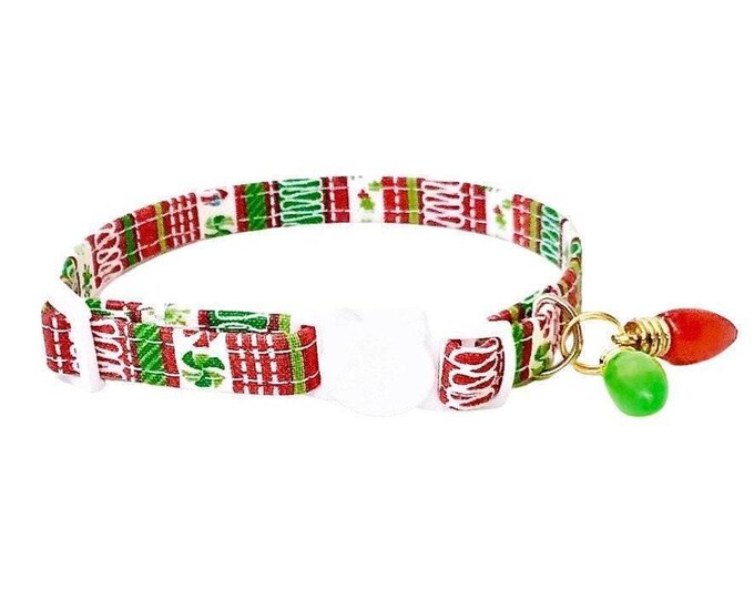 Christmas Cat Collar, Winter Holiday Lights, Breakaway Kitten Collar