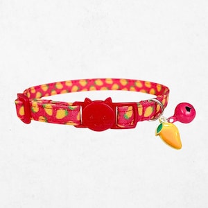 Mango Cat Collar Kitten: Colorful Fruit Motif, Safe Breakaway Buckle (Adjustable 6-10", Lightweight Fabric)