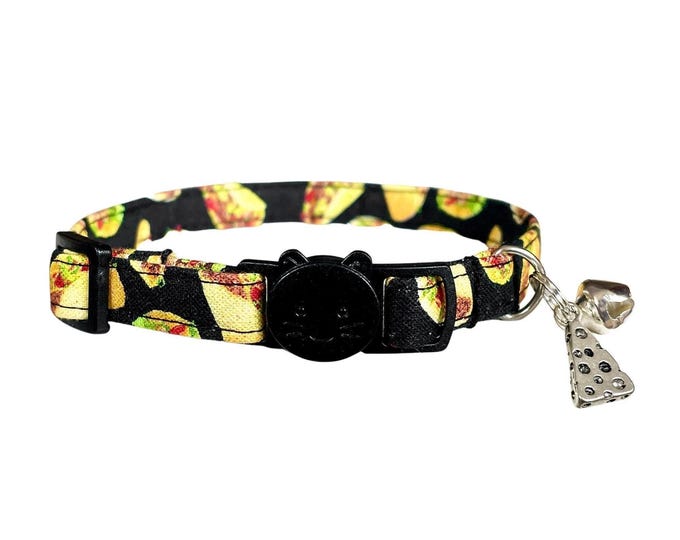 Taco Cat Breakaway Collar, Cheese Charm, Mexican Food Pet Collar