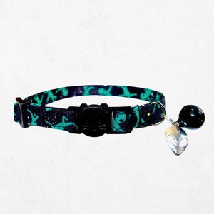 Alien Cat Collar:  Breakaway Outer Space - Adjustable, Lightweight Fabric, Safety Focused Design and Customizable