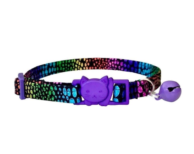 Rainbow Snakeskin Cat Collar, Breakaway Kitten Collar