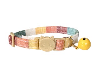 Boho Striped Cat Collar with Pumpkin Charm & Bell