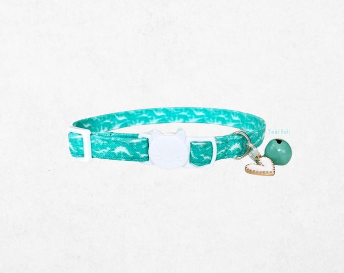 Teal Dinosaur Breakaway Cat Collar, Dino Puppy Collar