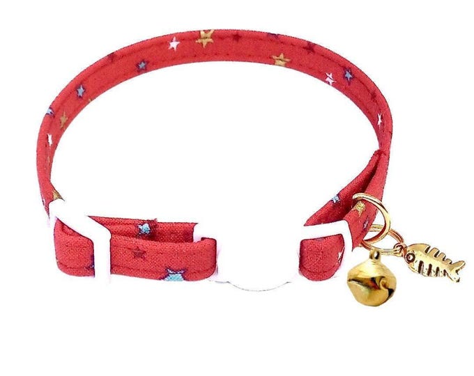 Red Star Cat Collar, Breakaway Kitten Collar with Bell