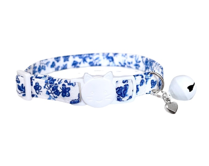 Victorian Floral Cat Collar Adjustable, Lightweight Summer Pet Accessory Spring (Breakaway Buckle, D-Ring, 7.5-12")