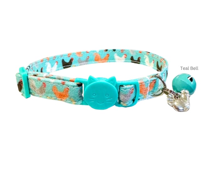 Chicken Print Cat Collar with Breakaway Clasp and Bell