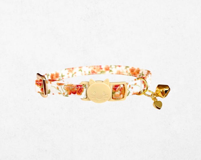 Floral Cat Collar with Gold Bell, Breakaway Kitten Collar