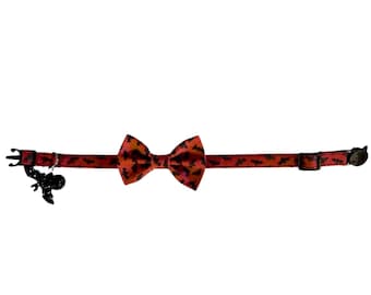 Bat Cat Collar with Bow – Halloween Breakaway Buckle with a Gothic Style and Customizable